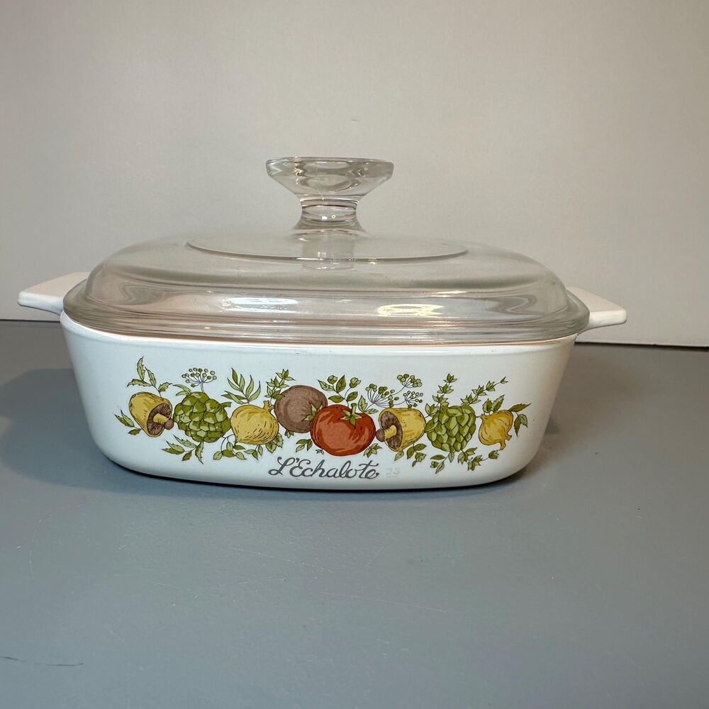 Vintage CorningWare Spice of Life 1 Quart A-1-B Casserole Dish Vegetable Graphic
